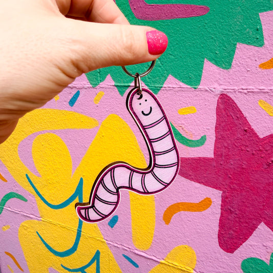 Kevin the Worm Wooden Keyring