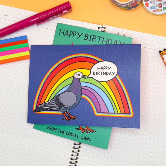 Rainbow Pigeon Birthday Card