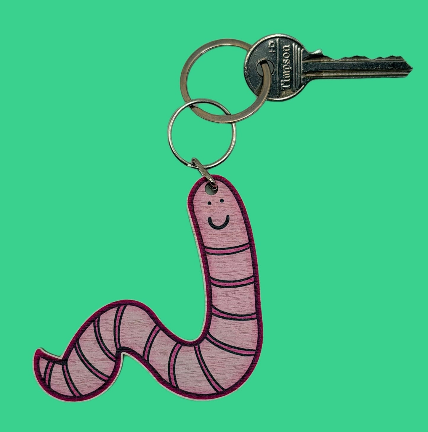 Kevin the Worm Wooden Keyring